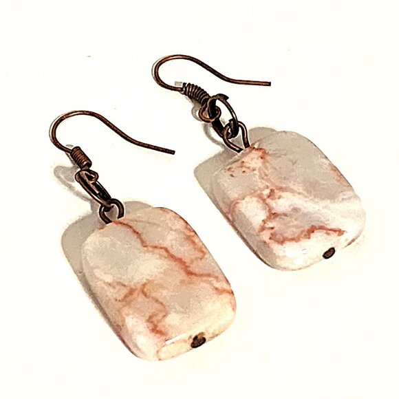 Redline marble & antique copper earrings - Picture 1 of 6